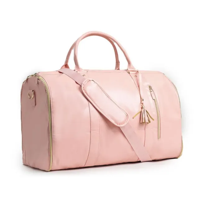 Foldable Women's Travel Convenient Carry on Clothing Bag Large PU Leather Duffel Bag Women's Business Travel Bag Pink - Shop at LoveMi