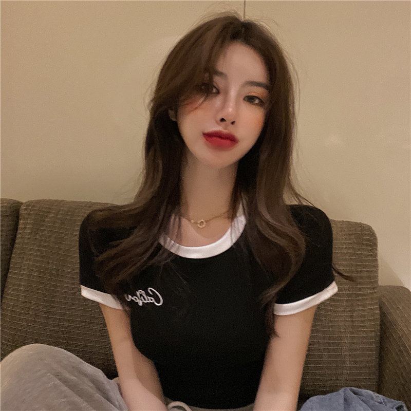 Retro Slim Slimming All-match Color Short-sleeved T-shirt