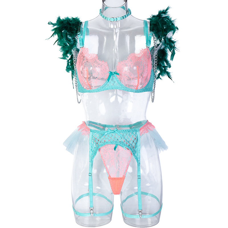 Feather Women's Lace Eyelash Patchwork Set