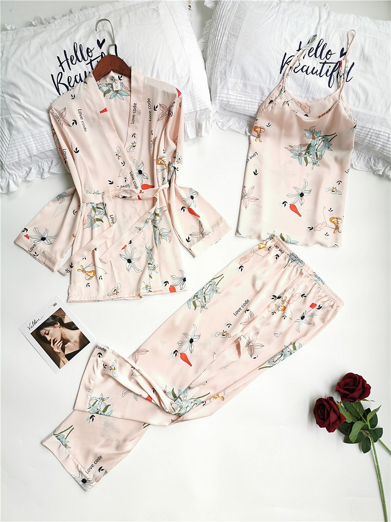 Title 7, Printed Long Sleeve Imitation Silk Homewear