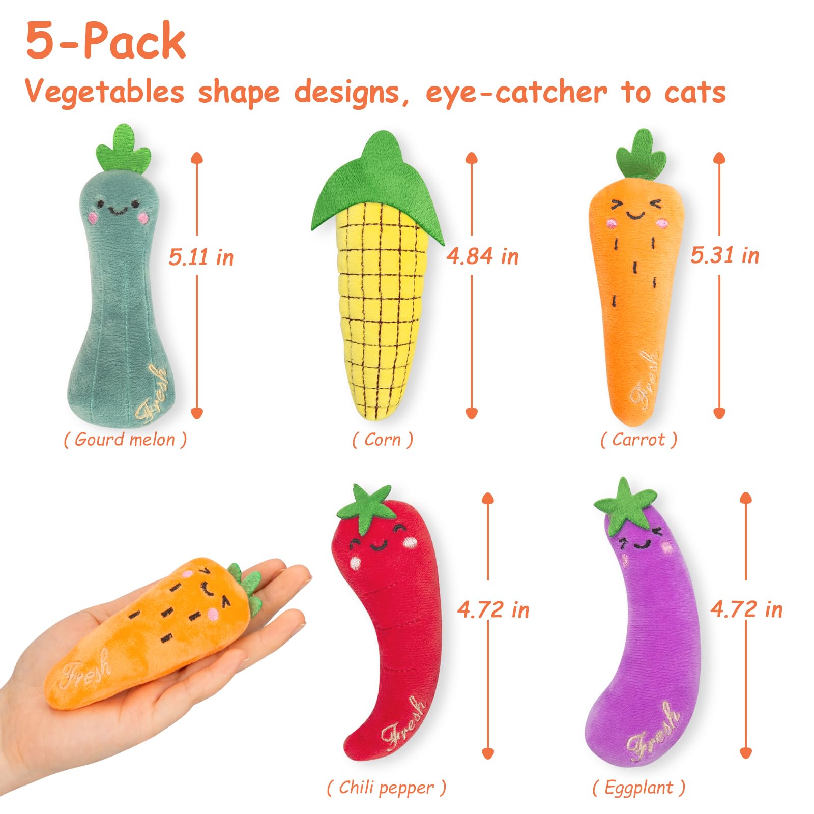 Juguetes para gatos con hierba gatera, paquete de 5, juguetes de peluche con hierba gatera para gatos de interior y gatitos, juguetes interactivos con hierba gatera «Kitty Kicker», aptos para masticar y que limpian los dientes, con forma de zanahoria