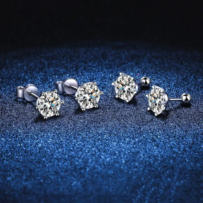 S925 Sterling Silver Six-claw Ear Nail Threaded