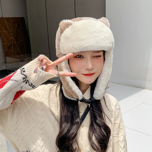 Cat Ears Korean Style Cute Autumn And Winter Warm Hat Khaki - Shop at LoveMi