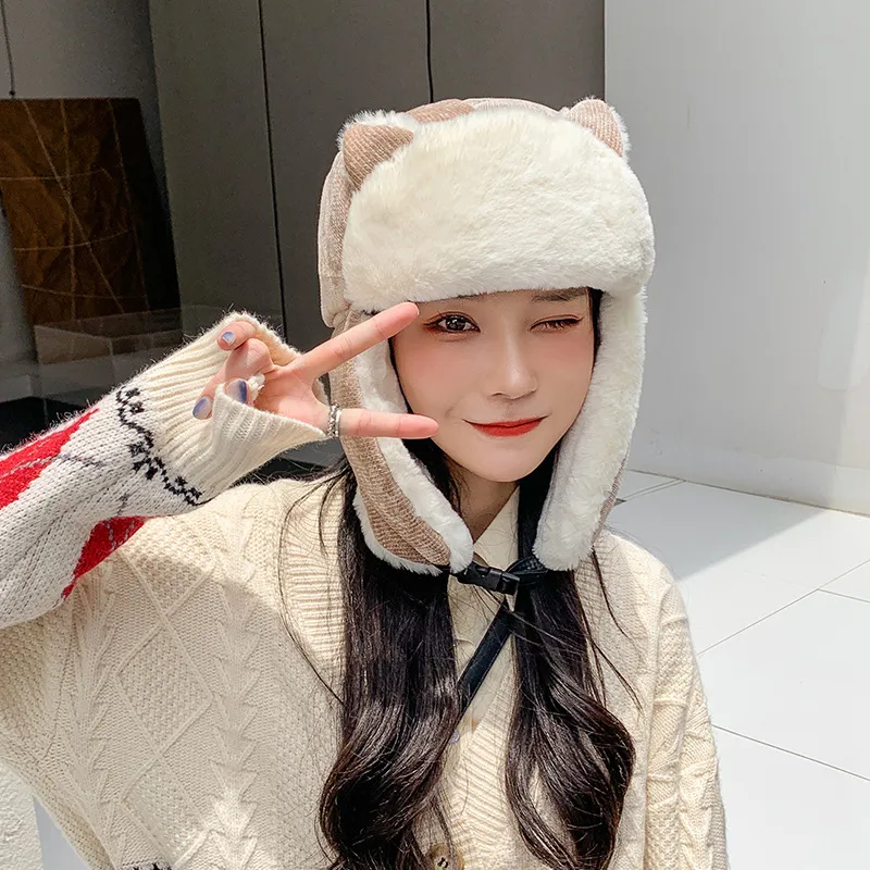 Cat Ears Korean Style Cute Autumn And Winter Warm Hat - Khaki