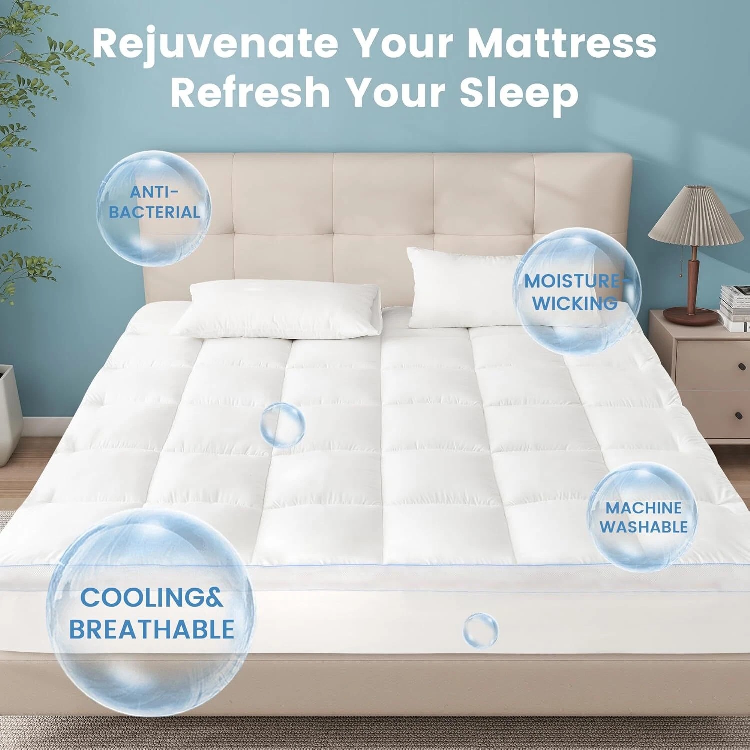 1500GSM Bamboo Mattress Topper Extra Thick 10CM Bed Topper DM10CMWH-SK