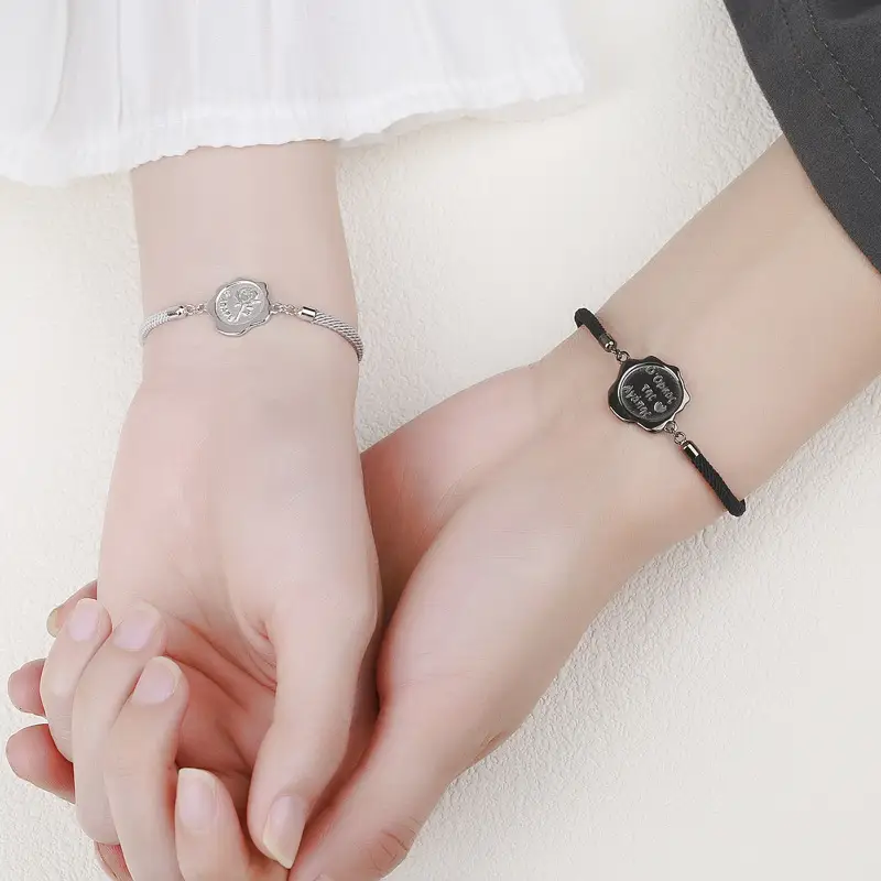 Sterling Silver Couple Bracelet Irregular Geometric Bracelet