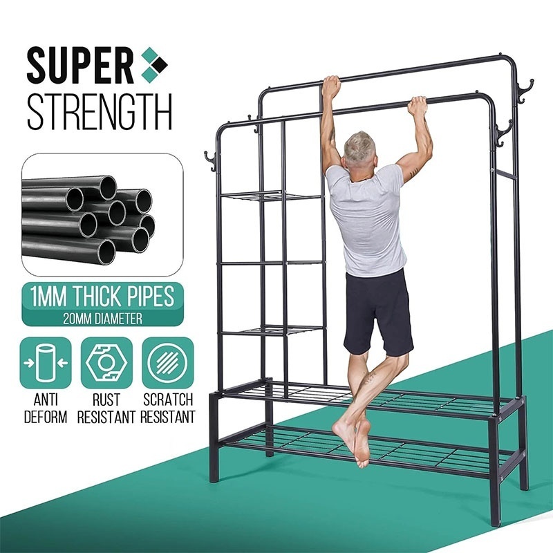 Heavy Duty Clothes Rail Load Sturdy Clothes Rack With Shelfs & Shoe Rack 8