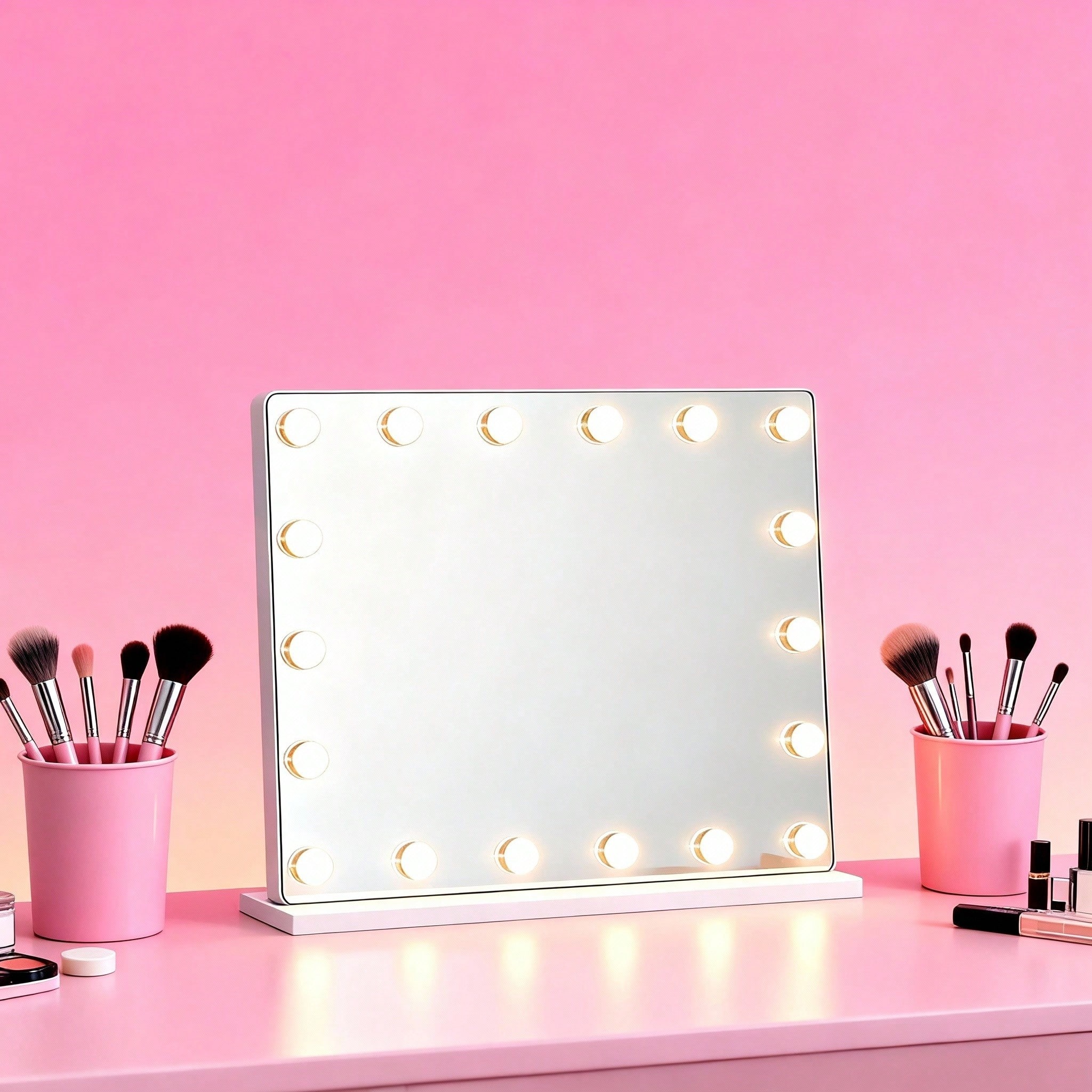 LED Vanity Mirror With 15 Bulbs - Multi Color Lighting Rechargeable Makeup Mirror For Home Use