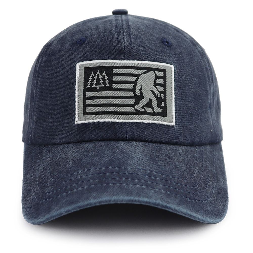 2pcs Washed Navy Bigfoot American Flag Patch Baseball Cap, Vintage Cotton  Hat For Outdoor Hiking — foto 7