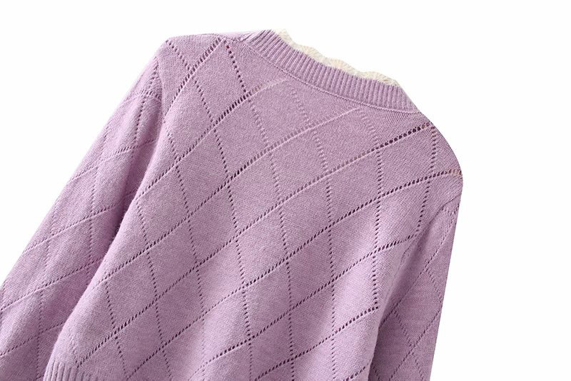 French V-Neck Floral Jacquard Knit Cardigan Loose Sweater Jacket