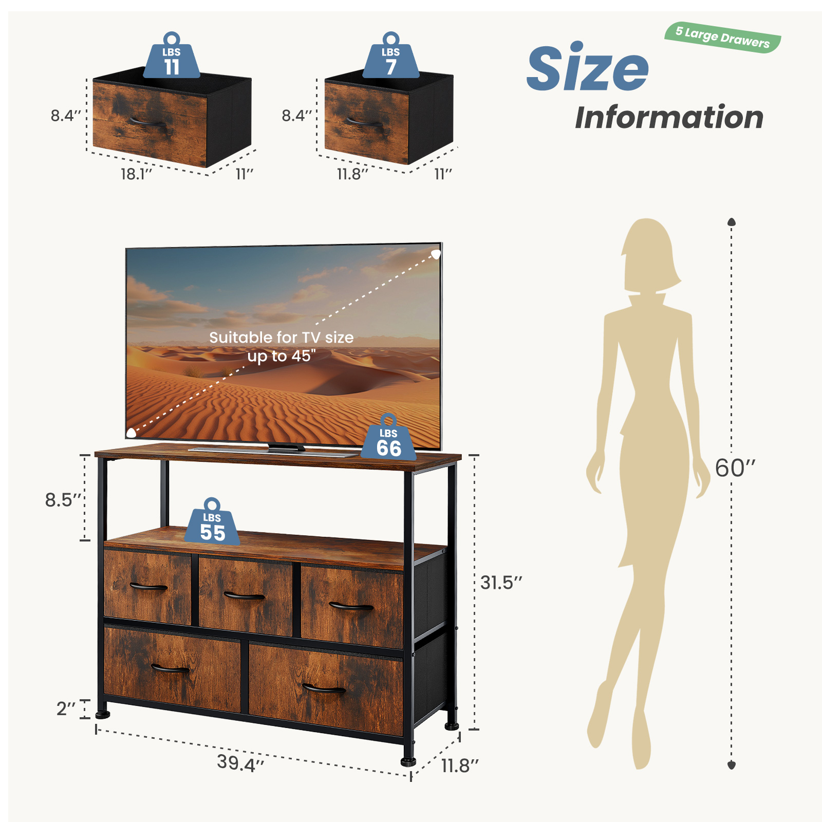 Tall Dresser Fabric Storage Tower ,Wooden Top For Kid Room, Closet, Entryway, Nursery image 16