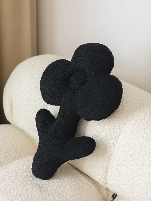 Plush Black Teddy Flower Pillow Sofa Bedding Black - Shop at LoveMi