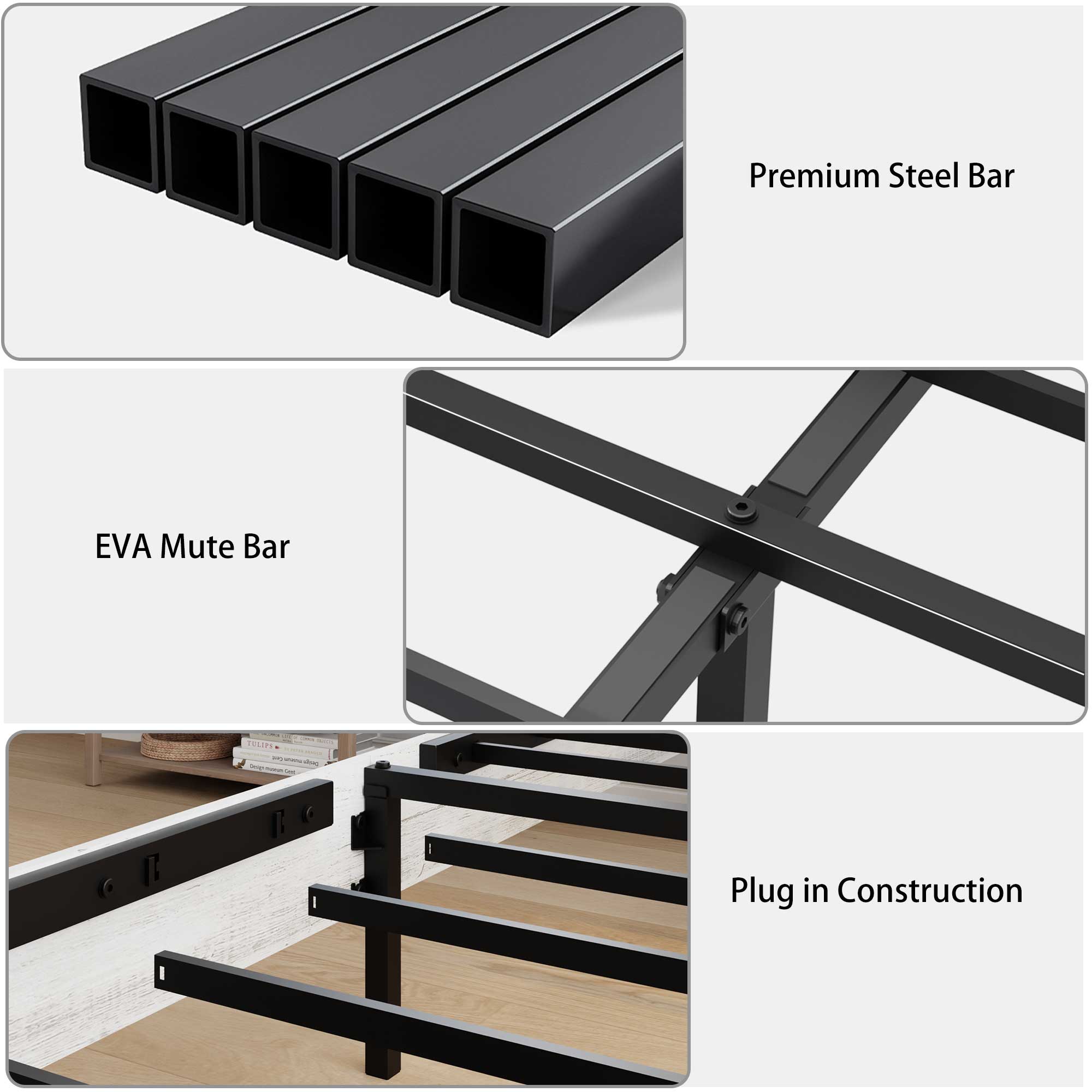 Queen Bed Frame With LED, Charging Station & Hidden Storage, White & Gray — foto 4
