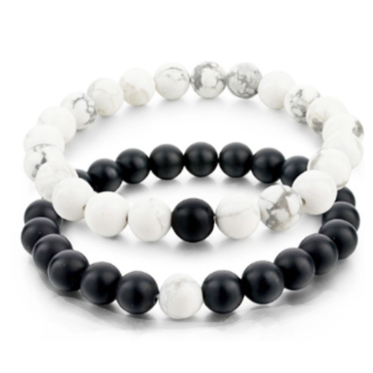 8mm Matte Black Frosted White Turquoise Couple Bracelet