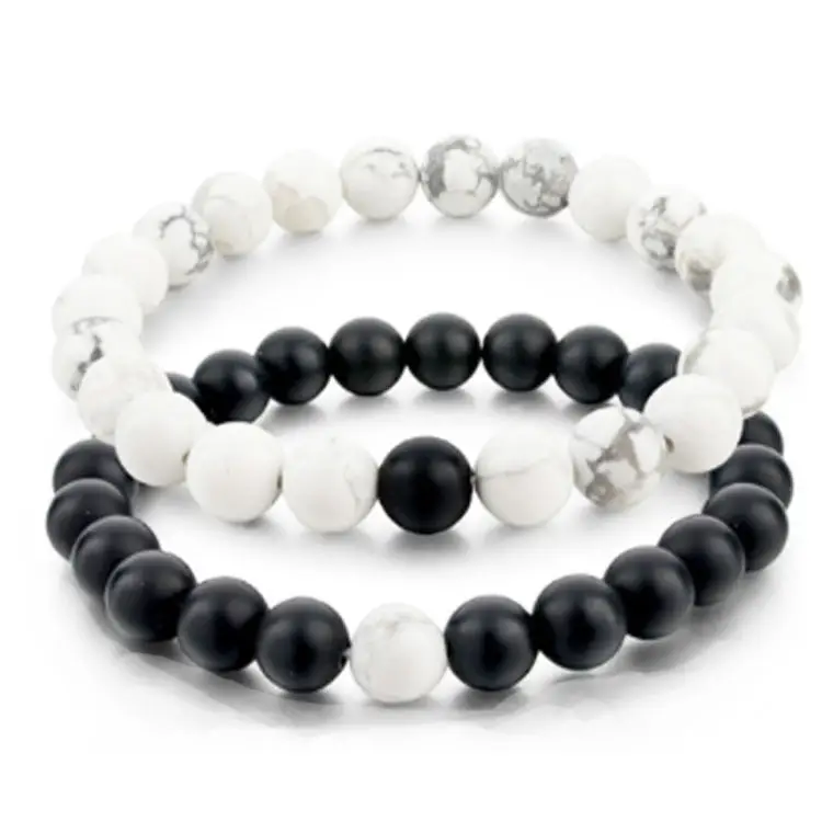 8mm Matte Black Frosted White Turquoise Couple Bracelet