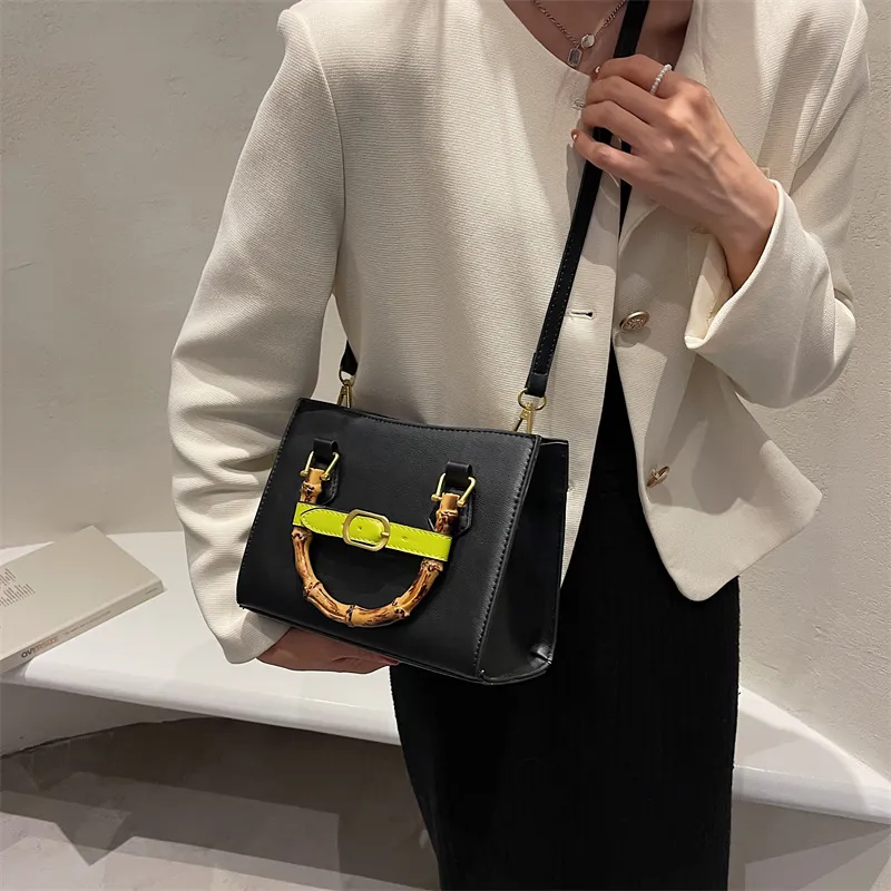 Fashion Shoulder Crossbody Solid Colour Casual Tote Bag - Black