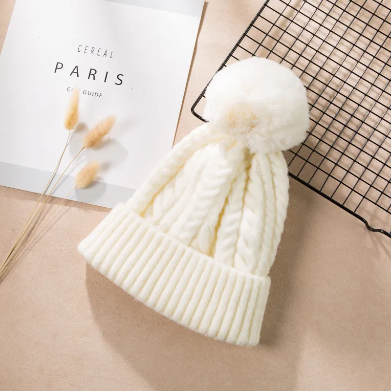 Hat Women Winter Woolen Hat Korean Style Tide - White Ball