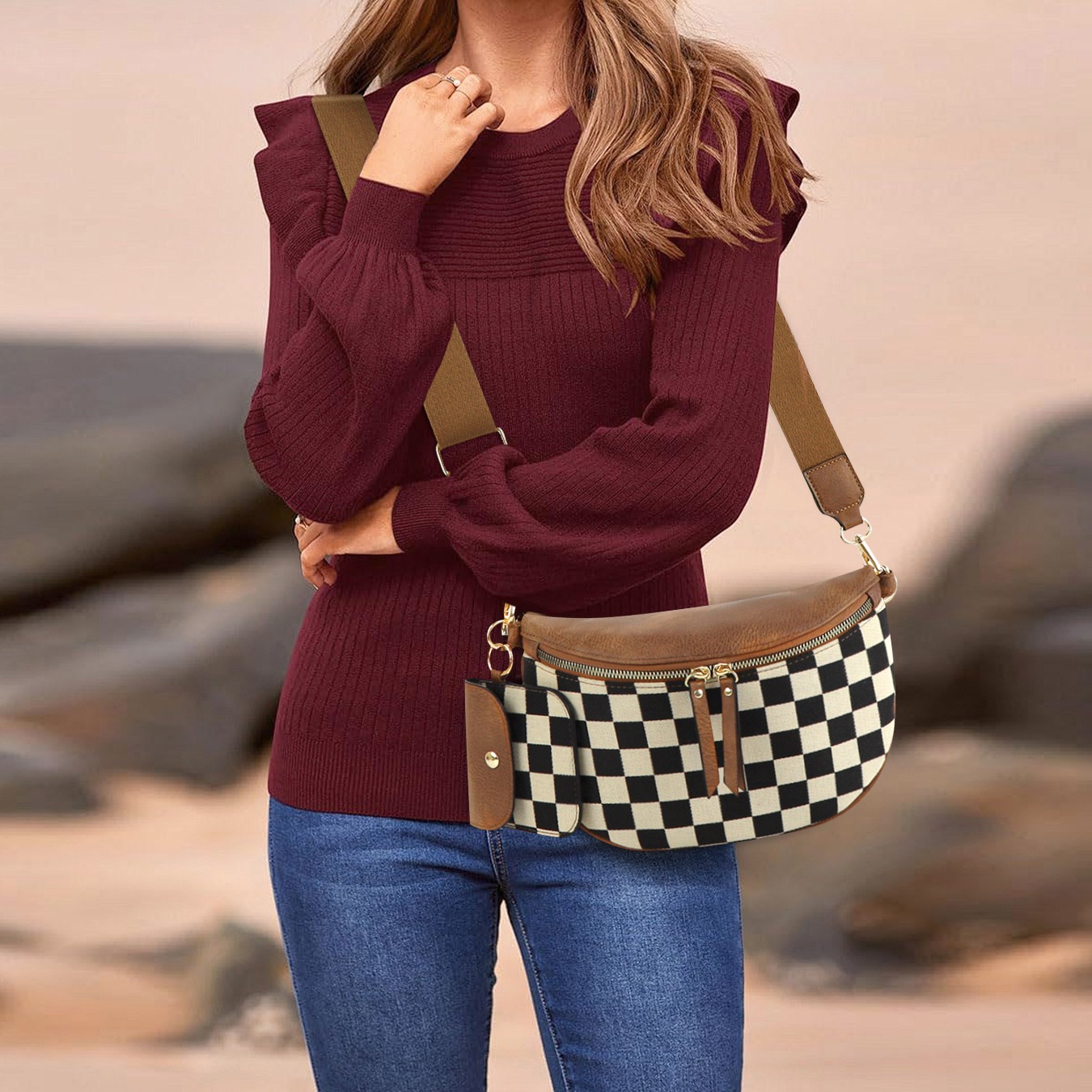 Ladies' Trendy Checkerboard Pattern Portable Bag 3