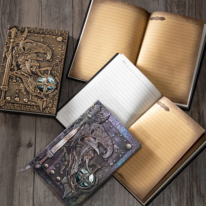 Creative Retro 3D Warriors Relief A5 Notebook Journal Embossed Writing Notebook Handmade Leather Cover Diary Gift