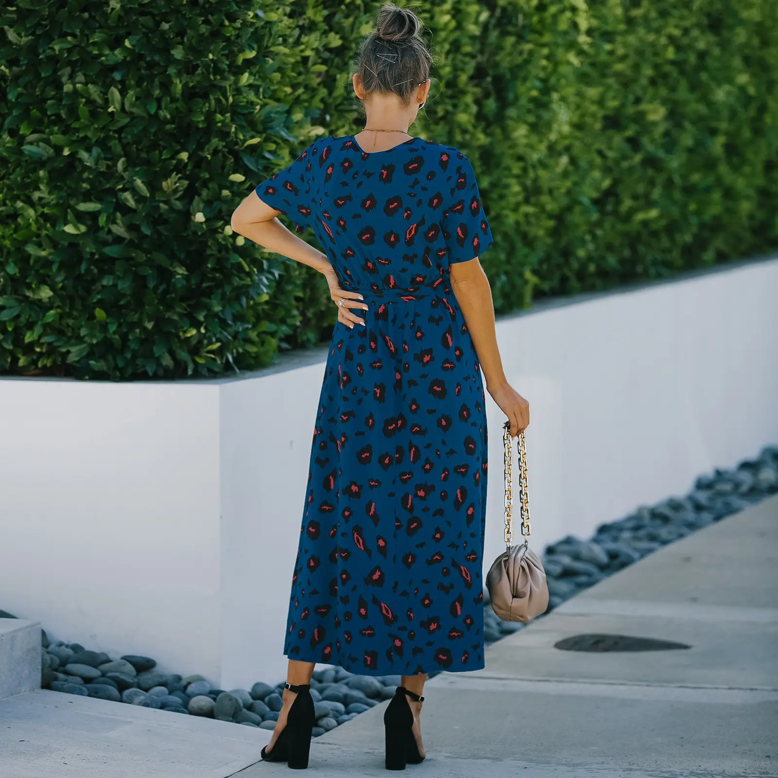 V Neck Print Dress Long Europe And America