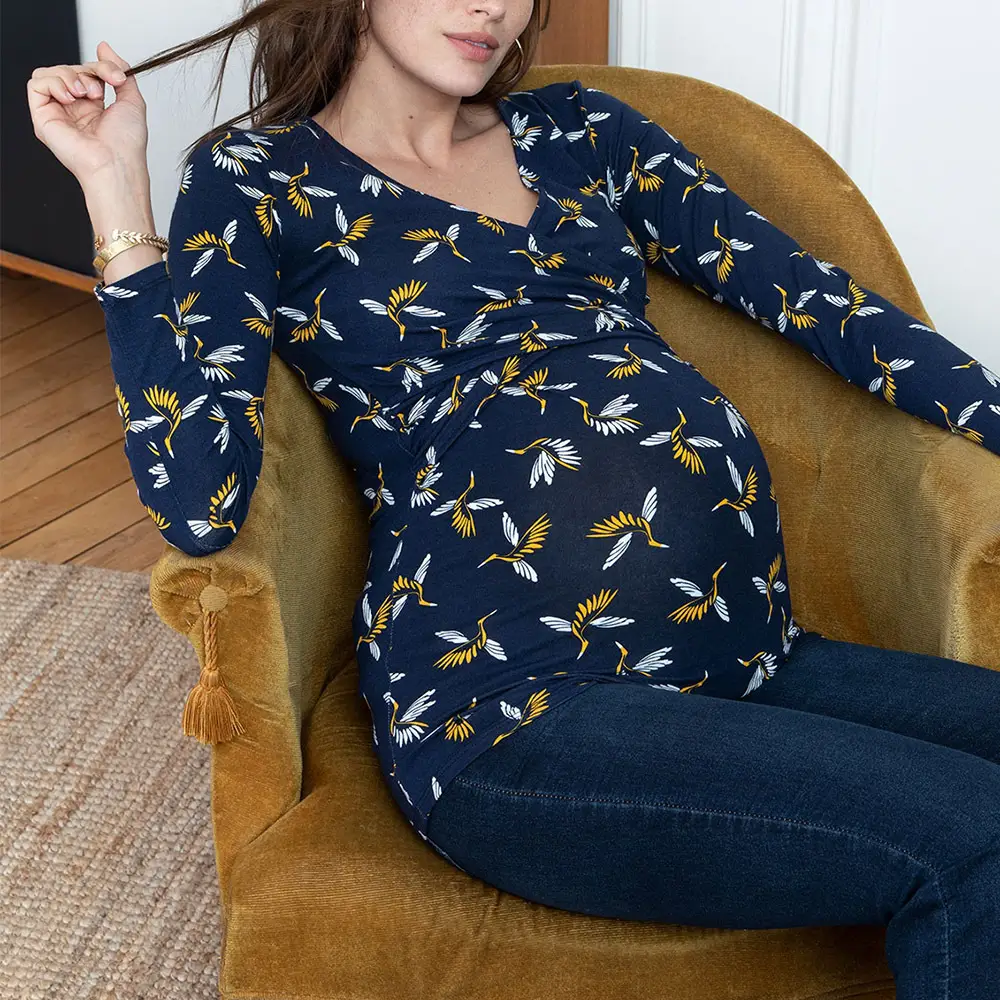 Long-sleeved Top Cross V-neck Printed T-shirt