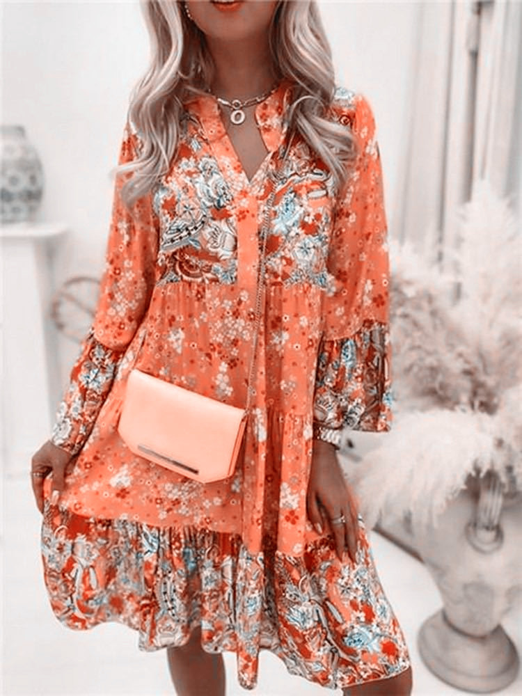 Boho Floral Patchwork Long-Sleeve Mini Dress — product details and sizing image 6