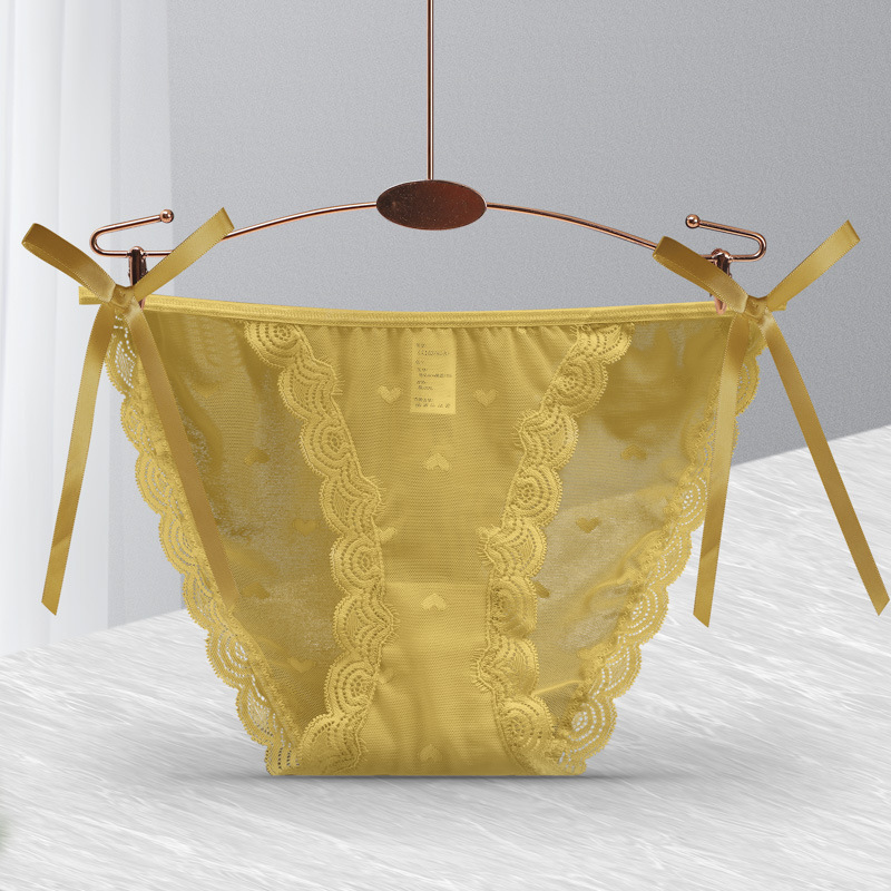 Ladies Fashion Lace Heart Thong Briefs Yellow - Shop at LoveMi