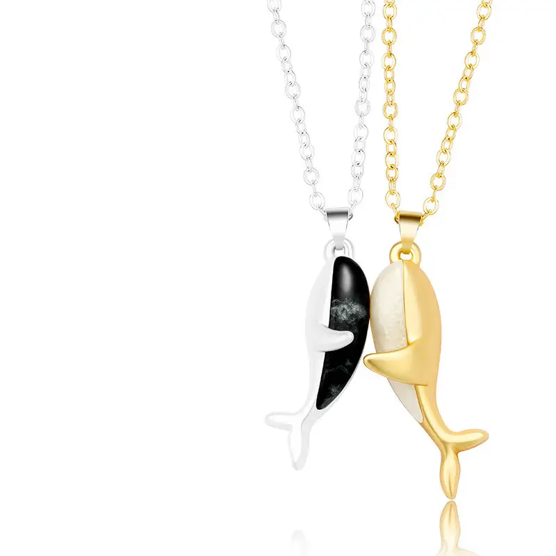 Whale Hugging Couple Necklace Pair Of Magnets