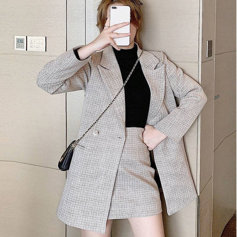 Suit Women Fried Street Plaid Woolen Western Style