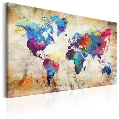 HD World Map Wall Picture Painting Living Room Decoration Mural - Yellow - View 1