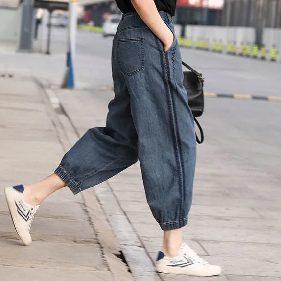 BF Style Loose fitting Fashion Hole Stitching Denim Pencil Pants 7743Denim Blue - Shop at LoveMi