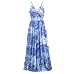Flowers Long Dress Summer Swing Holiday Beach Dress - Blue - View 1
