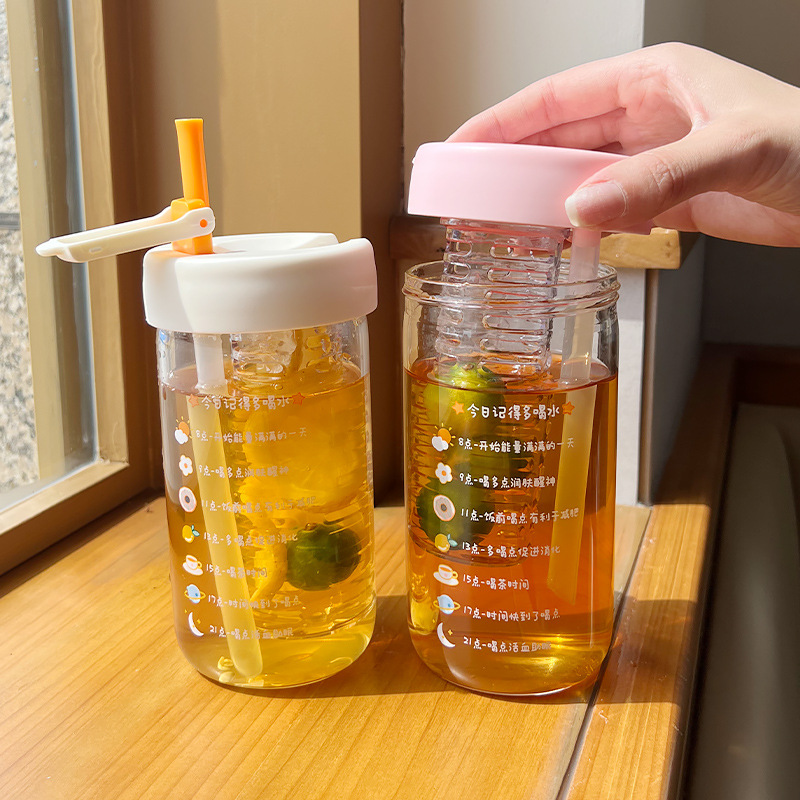 Simple Net Red With Straw High Temperature Resistant Glass