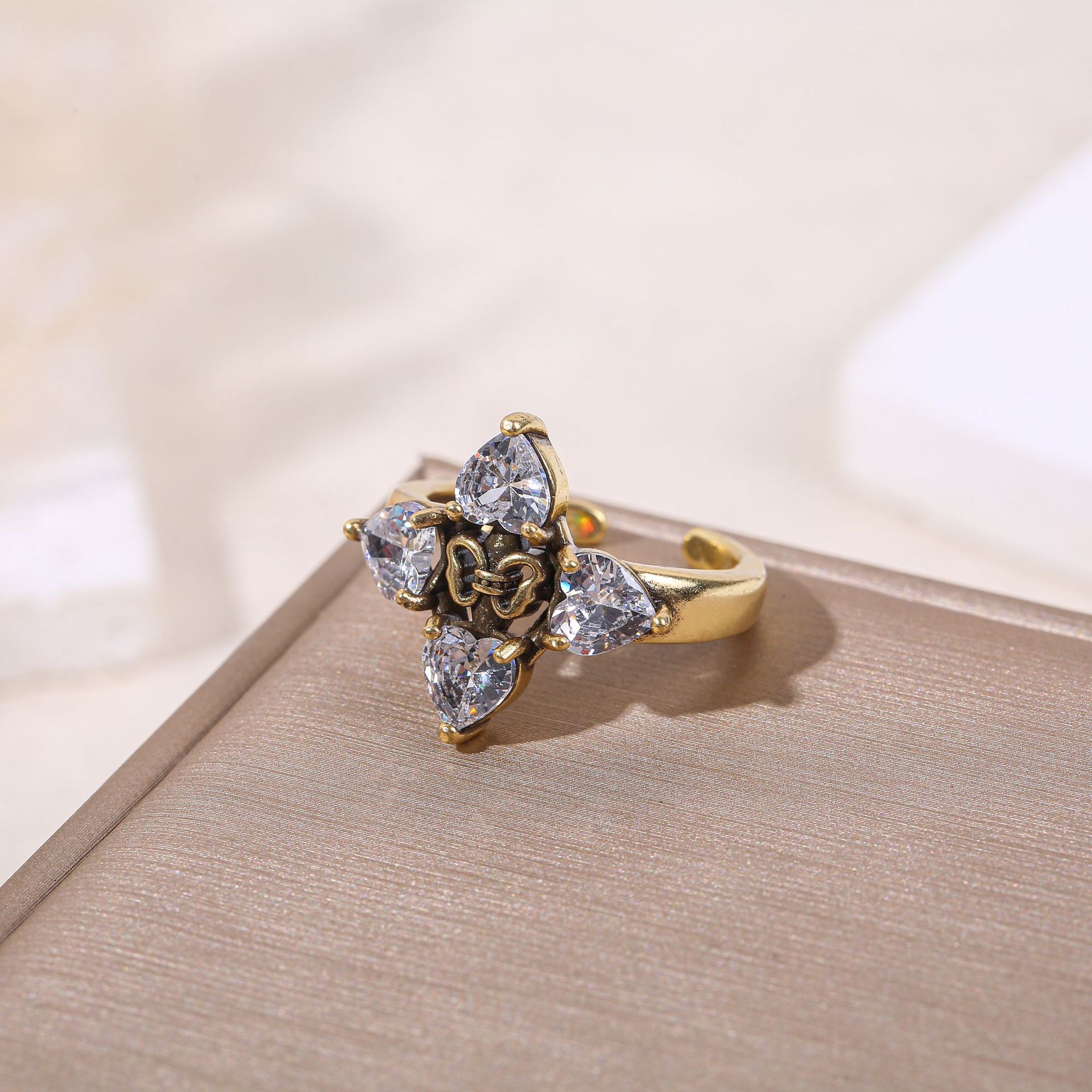 Waterdrop Zircon Pigeon Egg Simulated Ring, Luxury Minimalist French Style Open Adjustable Ring thumbnail 3