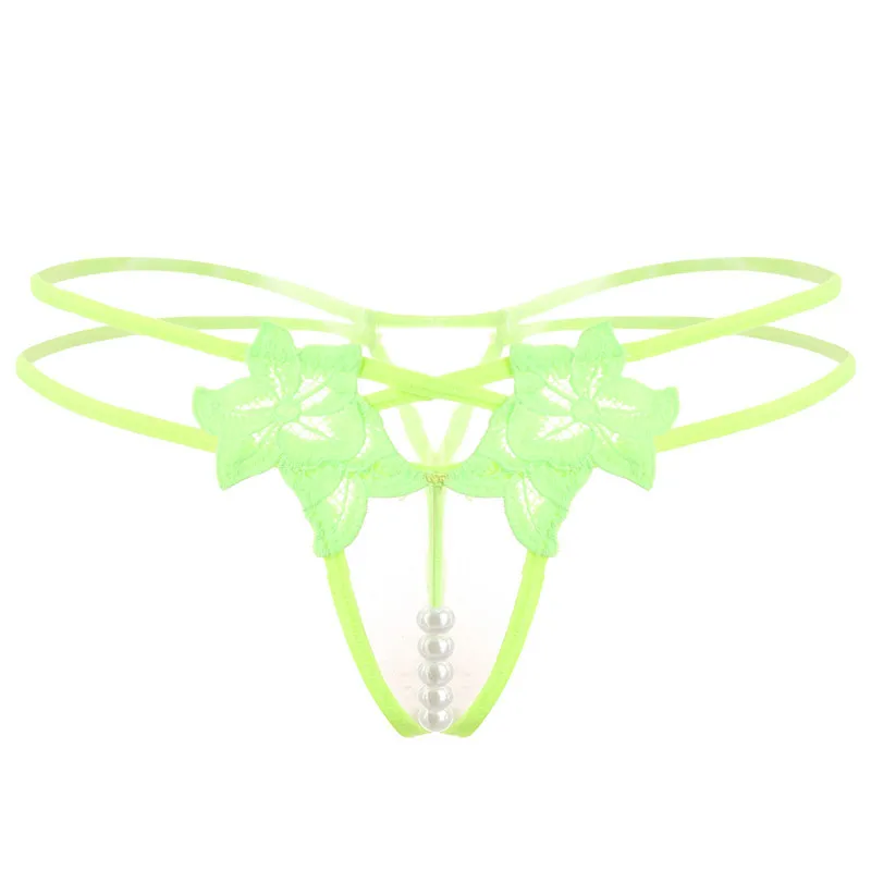 Erotic Lingerie Sexy Embroidered Women's Thong - Green