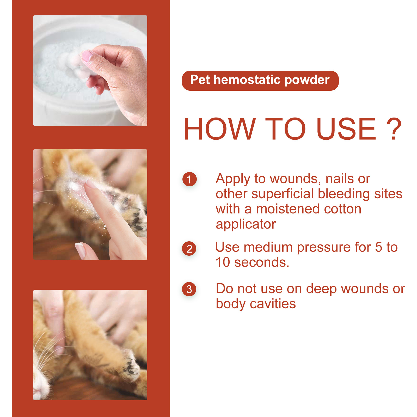 Pet Hemostatic Powder, Fast Bleeding Stop Wound Care Powder For Dogs Cats, Gentle Pet Nail Cut Skin Injury Healing Powder 50g thumbnail 5