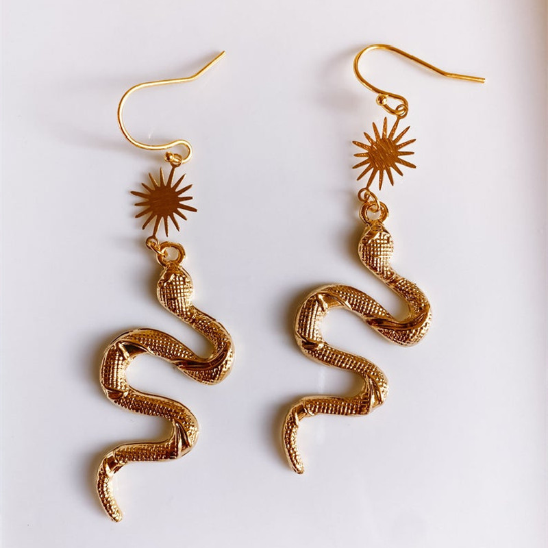 Title 4, Gold Snake Pendant Earrings Bohemian Style