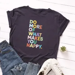 Women's Loose Round Neck Short-sleeved T-shirt With Letters - Navy Blue - View 1