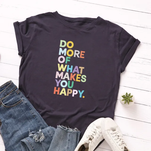 Women's Loose Round Neck Short sleeved T shirt With Letters Navy Blue - Shop at LoveMi