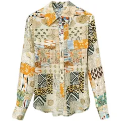 Women's All-match Casual Mulberry Silk Long-sleeved Shirt - Floral - View 1