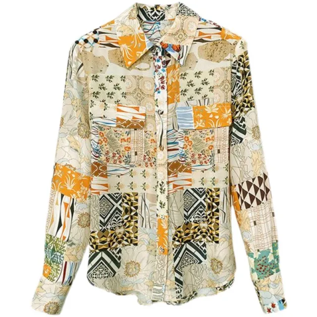 Women's All match Casual Mulberry Silk Long sleeved Shirt Floral - Shop at LoveMi