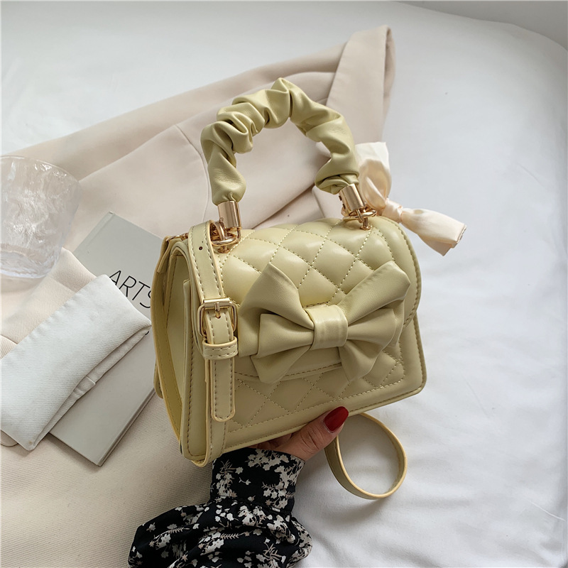 Fashion Lingge Embroidered Thread Shoulder Bag Yellow - Shop at LoveMi