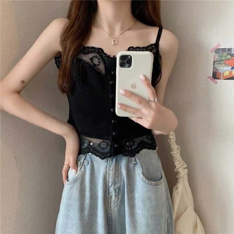 Tube Top Camisole Little Girl Wears Niche French White Lace Top In Summer - Black