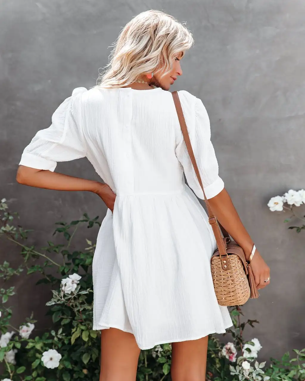 Spring And Summer European American Solid Color Shortsleeved Dress