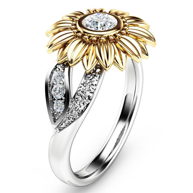 New Gold-plated Couple Ring, Sunflower Flower Color Separation