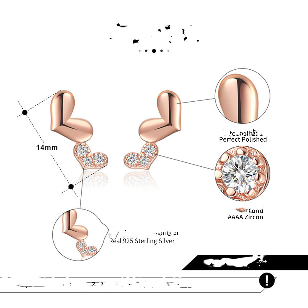 Title 3, Temperament Heart-shaped Zircon Earrings Rose G...