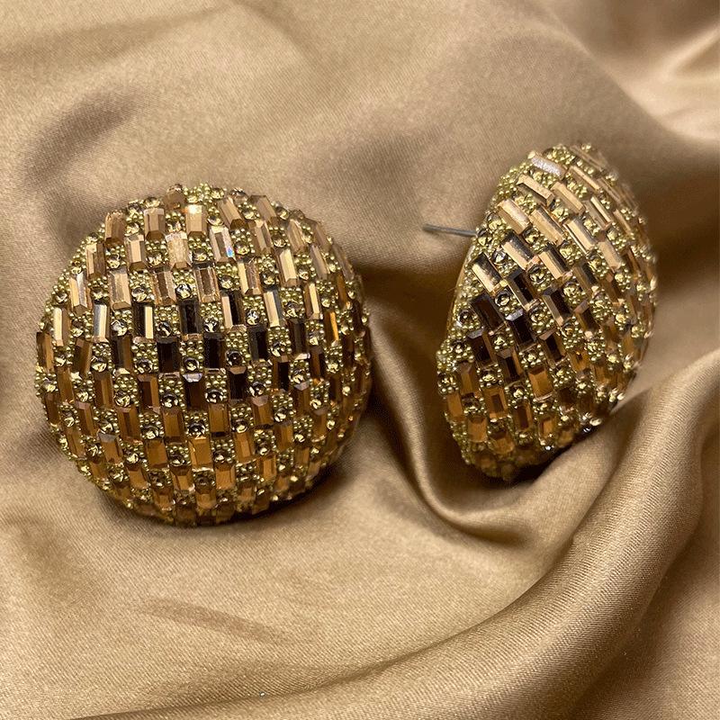 Niche Designed Earrings Featured Round Ball & Colorful Glass, Fully Inlaid With Sparkling Stones. Luxury Trendy Style, New Arrival For Women.