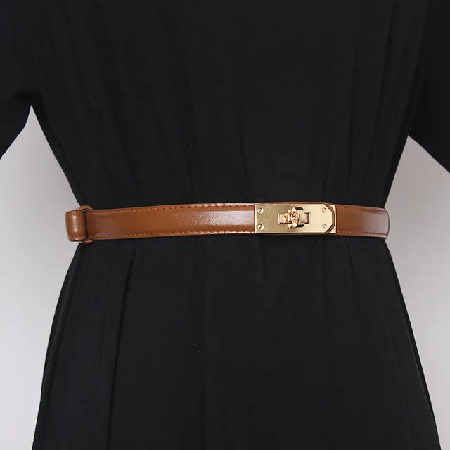 Belt Women's Ornament With Skirt Sweater Coat Black Thin Waist Strap Accessories Cowhide Waist Cover Camel - Shop at LoveMi