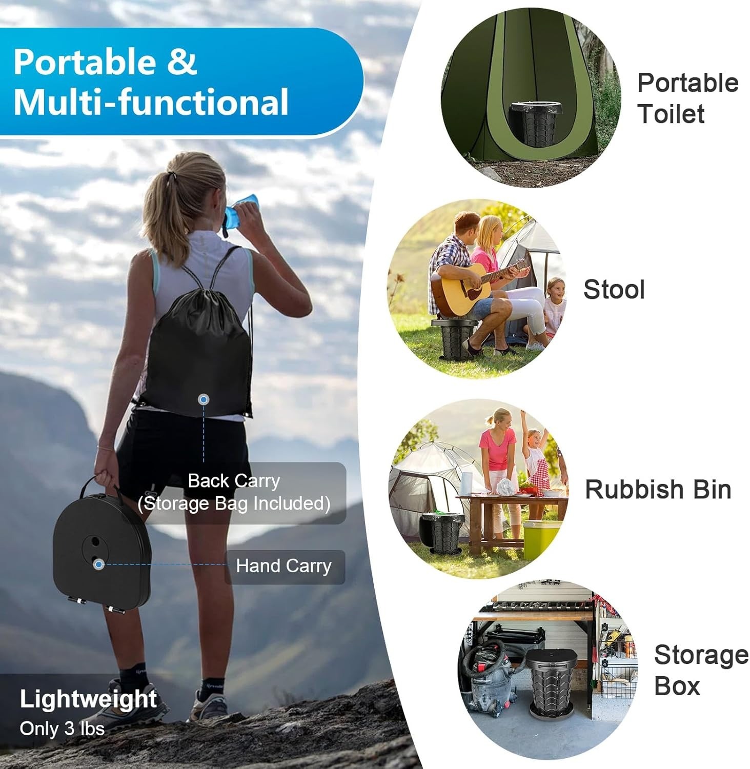 Portable Folding Camping Toilet Compact Potty Loo Caravan Picnic Fishing — image 5