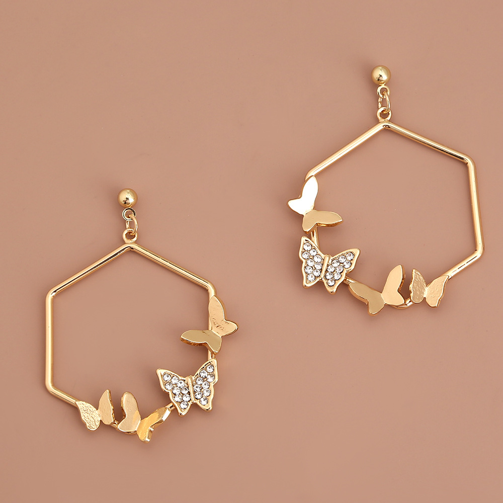 Fashion Exaggerated Geometric Shape Multiple Butterfly Earrings With Diamonds, Metal Light Luxury Earrings